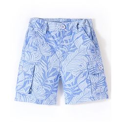 Babyhug Cotton Lycra Above Knee Length Bermuda Leafy Print - Blue