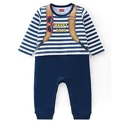 Babyhug 100% Cotton Interlock Knit Full Sleeves Romper Stripes & Sunglasses Print - Navy Blue