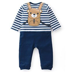 Babyhug 100% Cotton Interlock Knit Full Sleeves Romper Stripes & Sunglasses Print - Navy Blue