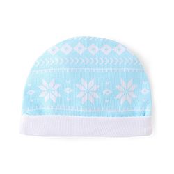 Babyhug  100% Cotton Knit Cap Mittens & Booties Floral Print Blue - Diameter 12 cm