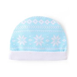 Babyhug  100% Cotton Knit Cap Mittens & Booties Floral Print Blue - Diameter 12 cm