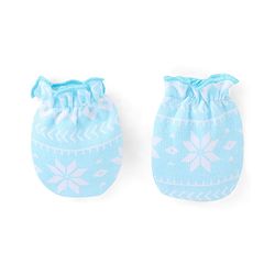 Babyhug  100% Cotton Knit Cap Mittens & Booties Floral Print Blue - Diameter 12 cm