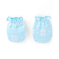 Babyhug  100% Cotton Knit Cap Mittens & Booties Floral Print Blue - Diameter 12 cm