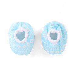 Babyhug  100% Cotton Knit Cap Mittens & Booties Floral Print Blue - Diameter 12 cm