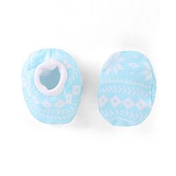 Babyhug  100% Cotton Knit Cap Mittens & Booties Floral Print Blue - Diameter 12 cm