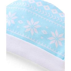 Babyhug  100% Cotton Knit Cap Mittens & Booties Floral Print Blue - Diameter 12 cm