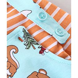 Babyhug 100% Cotton Knit Animal Print Dungaree with Full Sleeves Stripe Inner Tee - Orange & Light Blue