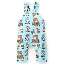 Babyhug 100% Cotton Knit Animal Print Dungaree with Full Sleeves Stripe Inner Tee - Orange & Light Blue