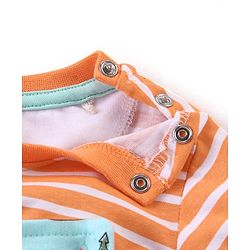 Babyhug 100% Cotton Knit Animal Print Dungaree with Full Sleeves Stripe Inner Tee - Orange & Light Blue