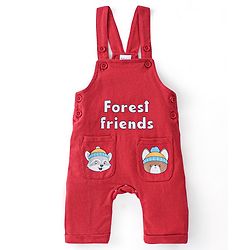 Babyhug 100% Cotton Knit Dungaree with Full Sleeves Inner Tee Animals Print - Light Blue & Red