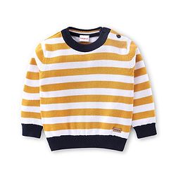 Babyhug Knit Full Sleeves Lightweight Sweater Striped - Yellow & White