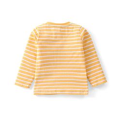 Babyhug 100% Cotton Knit Raccoon & Bear Printed Dungaree with Full Sleeves Striped Inner Tee - Blue & Orange