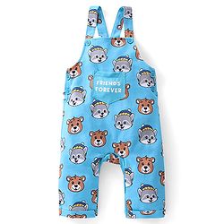 Babyhug 100% Cotton Knit Raccoon & Bear Printed Dungaree with Full Sleeves Striped Inner Tee - Blue & Orange