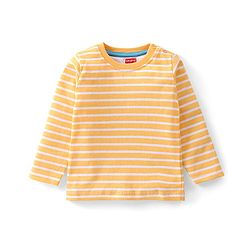 Babyhug 100% Cotton Knit Raccoon & Bear Printed Dungaree with Full Sleeves Striped Inner Tee - Blue & Orange