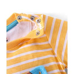 Babyhug 100% Cotton Knit Raccoon & Bear Printed Dungaree with Full Sleeves Striped Inner Tee - Blue & Orange