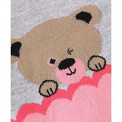 Babyhug Knit Full Sleeves Sweater Set Teddy Design - Grey & Pink