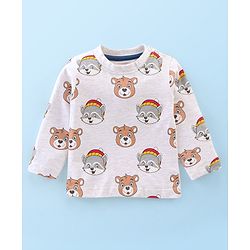 Babyhug 100% Cotton Knit Dungaree with Full Sleeves Inner Tee Teddy Print - Navy Blue & White Melange