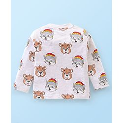Babyhug 100% Cotton Knit Dungaree with Full Sleeves Inner Tee Teddy Print - Navy Blue & White Melange
