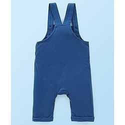 Babyhug 100% Cotton Knit Dungaree with Full Sleeves Inner Tee Teddy Print - Navy Blue & White Melange