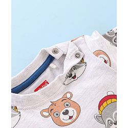 Babyhug 100% Cotton Knit Dungaree with Full Sleeves Inner Tee Teddy Print - Navy Blue & White Melange