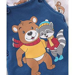 Babyhug 100% Cotton Knit Dungaree with Full Sleeves Inner Tee Teddy Print - Navy Blue & White Melange