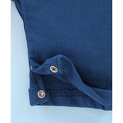 Babyhug 100% Cotton Knit Dungaree with Full Sleeves Inner Tee Teddy Print - Navy Blue & White Melange