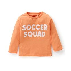 Babyhug 100% Cotton Knit Dungaree with Full Sleeves Inner Tee Soccer Ball Print - Peach