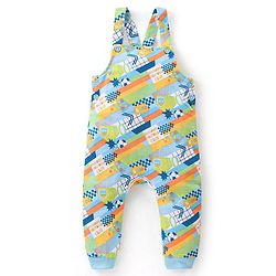 Babyhug 100% Cotton Knit Dungaree with Full Sleeves Inner Tee Soccer Ball Print - Peach