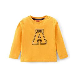 Babyhug Single Jersey Woven Dungaree with Full Sleeves T- Shirt Text Printed - Orange & Navy Blue