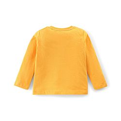 Babyhug Single Jersey Woven Dungaree with Full Sleeves T- Shirt Text Printed - Orange & Navy Blue