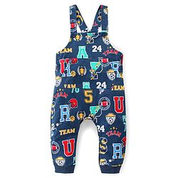Babyhug Single Jersey Woven Dungaree with Full Sleeves T- Shirt Text Printed - Orange & Navy Blue