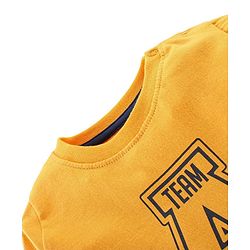 Babyhug Single Jersey Woven Dungaree with Full Sleeves T- Shirt Text Printed - Orange & Navy Blue