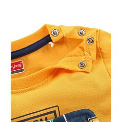Babyhug Single Jersey Woven Dungaree with Full Sleeves T- Shirt Text Printed - Orange & Navy Blue