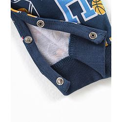 Babyhug Single Jersey Woven Dungaree with Full Sleeves T- Shirt Text Printed - Orange & Navy Blue