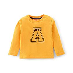 Babyhug Single Jersey Woven Dungaree with Full Sleeves T- Shirt Text Printed - Orange & Navy Blue