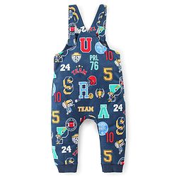 Babyhug Single Jersey Woven Dungaree with Full Sleeves T- Shirt Text Printed - Orange & Navy Blue