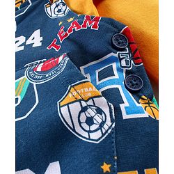Babyhug Single Jersey Woven Dungaree with Full Sleeves T- Shirt Text Printed - Orange & Navy Blue