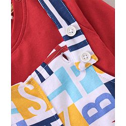 Babyhug 100% Cotton Knit Letters Print Dungaree with Full Sleeves Inner Tee - Red
