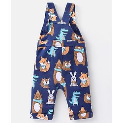 Babyhug 100% Cotton Knit Bear Print Dungaree with Full Sleeves Stripe Inner Tee - Yellow & Blue