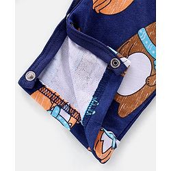 Babyhug 100% Cotton Knit Bear Print Dungaree with Full Sleeves Stripe Inner Tee - Yellow & Blue