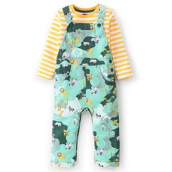 Babyhug 100% Cotton Knit Full Sleeves Inner Tee with Jungle Theme Printed  Dungaree - Orange Green
