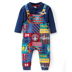 Babyhug Cotton Knit Dungaree with Full Sleeves T-Shirt Graphics Print - Multicolour