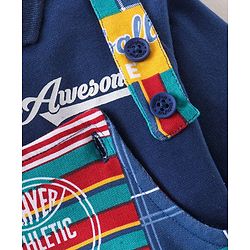 Babyhug Cotton Knit Dungaree with Full Sleeves T-Shirt Graphics Print - Multicolour