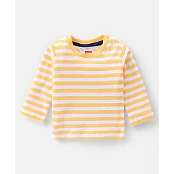 Babyhug 100% Cotton Knit Elephant Print Dungaree with Full Sleeves Stripe Inner Tee - Orange & Blue