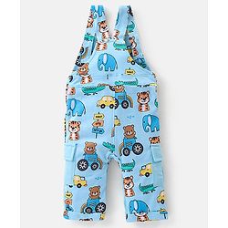 Babyhug 100% Cotton Knit Elephant Print Dungaree with Full Sleeves Stripe Inner Tee - Orange & Blue