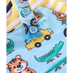 Babyhug 100% Cotton Knit Elephant Print Dungaree with Full Sleeves Stripe Inner Tee - Orange & Blue