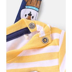 Babyhug 100% Cotton Knit Elephant Print Dungaree with Full Sleeves Stripe Inner Tee - Orange & Blue