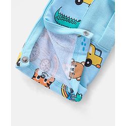 Babyhug 100% Cotton Knit Elephant Print Dungaree with Full Sleeves Stripe Inner Tee - Orange & Blue