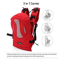 Babyhug Snuggle Me 3 Way Baby Carrier With Adjustable Protective Hood - Red