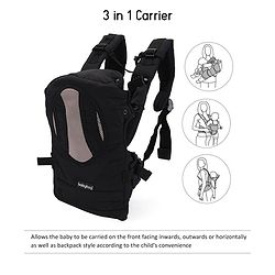Babyhug Snuggle Me 3 Way Baby Carrier With Adjustable Protective Hood - Black
